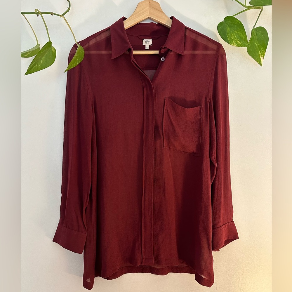 Aritzia Wilfred Burgundy 100% Silk Blouse